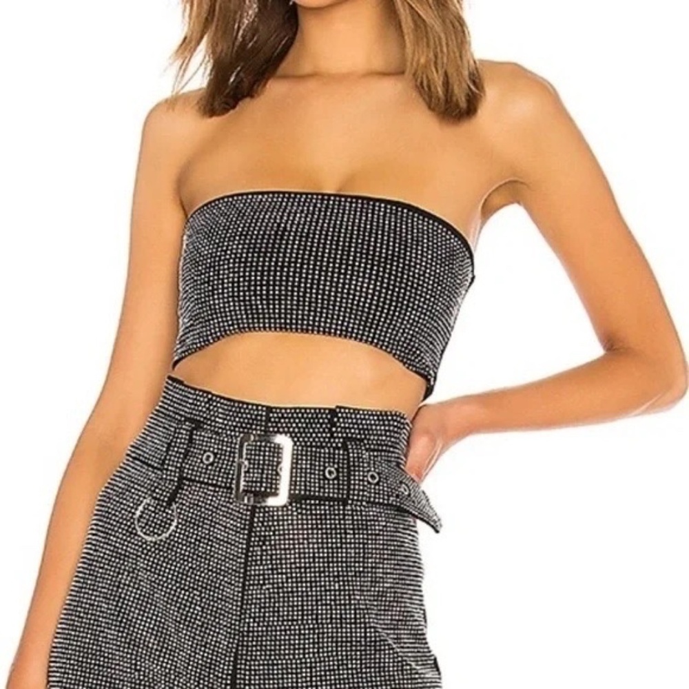 I.AM.GIA Rhinestone Aurora Bandeau Top Black Size S